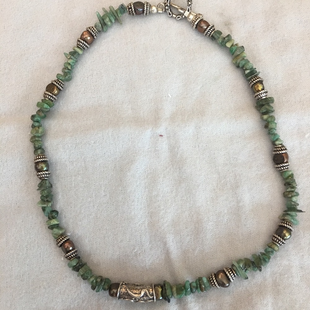 Gemstone,pearl and silver necklace